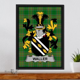 Irish Waller Coat of Arms Family Crest Ireland Framed Canvas Print Irish National Tartan