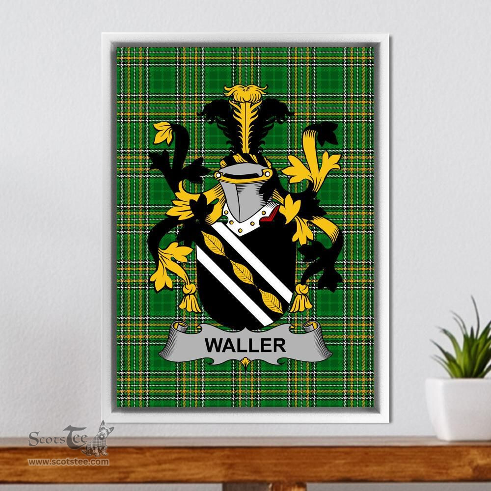 Irish Waller Coat of Arms Family Crest Ireland Framed Canvas Print Irish National Tartan