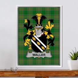 Irish Waller Coat of Arms Family Crest Ireland Framed Canvas Print Irish National Tartan
