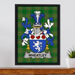 Irish Wheatley Coat of Arms Family Crest Ireland Framed Canvas Print Irish National Tartan