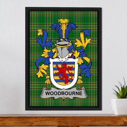 Irish Woodbourne Coat of Arms Family Crest Ireland Framed Canvas Print Irish National Tartan