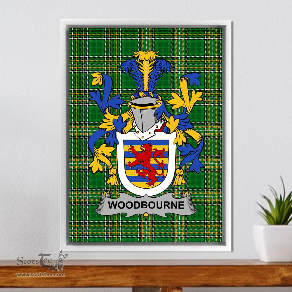 Irish Woodbourne Coat of Arms Family Crest Ireland Framed Canvas Print Irish National Tartan
