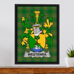 Irish Westenra Coat of Arms Family Crest Ireland Framed Canvas Print Irish National Tartan