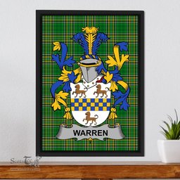 Irish Warren Coat of Arms Family Crest Ireland Framed Canvas Print Irish National Tartan