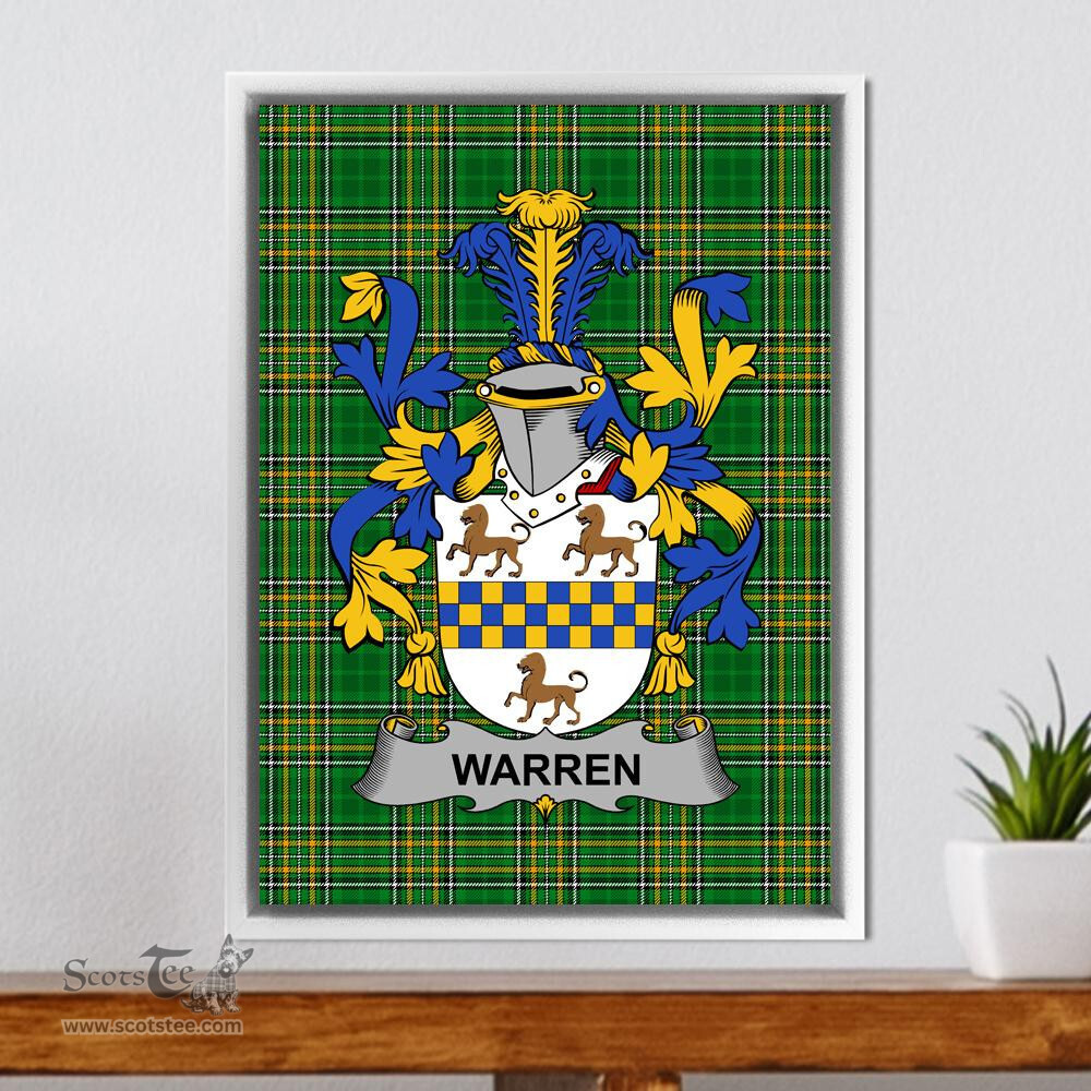 Irish Warren Coat of Arms Family Crest Ireland Framed Canvas Print Irish National Tartan