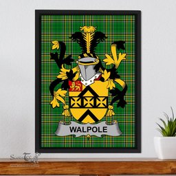 Irish Walpole Coat of Arms Family Crest Ireland Framed Canvas Print Irish National Tartan