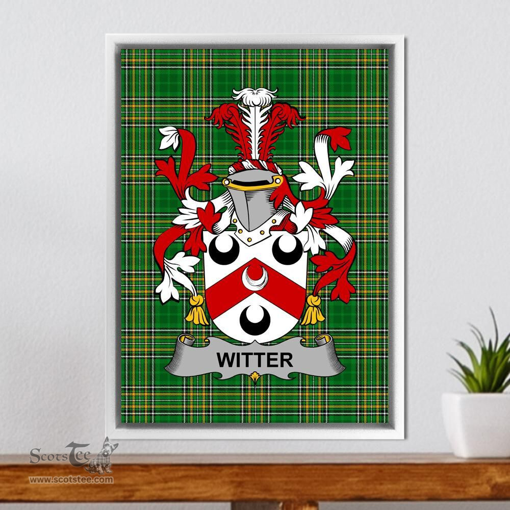 Irish Witter Coat of Arms Family Crest Ireland Framed Canvas Print Irish National Tartan