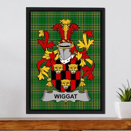 Irish Wiggat Coat of Arms Family Crest Ireland Framed Canvas Print Irish National Tartan