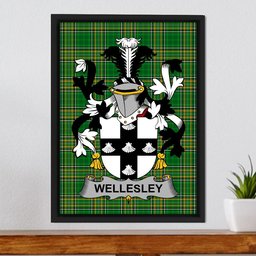 Irish Wellesley Coat of Arms Family Crest Ireland Framed Canvas Print Irish National Tartan