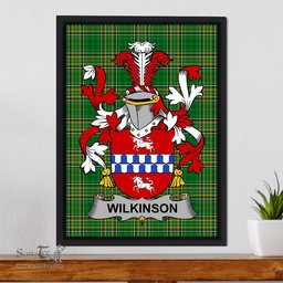 Irish Wilkinson Coat of Arms Family Crest Ireland Framed Canvas Print Irish National Tartan