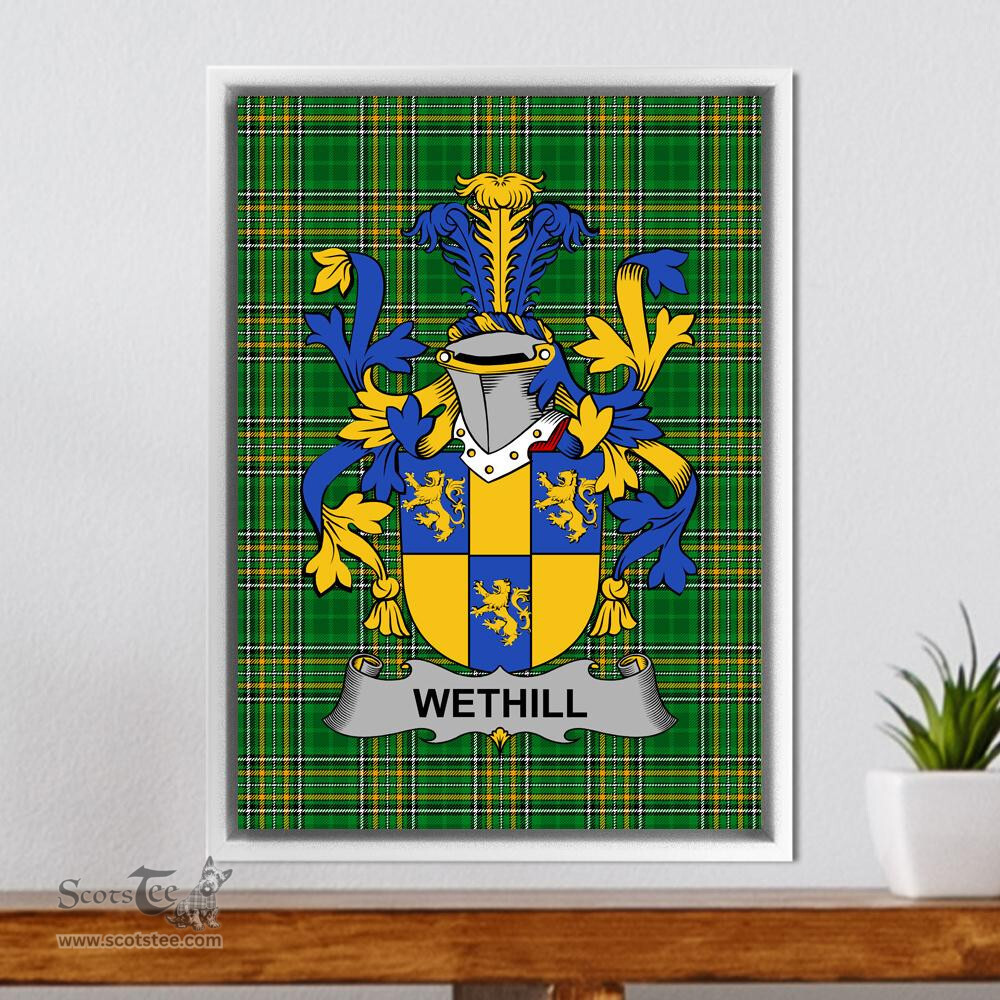 Irish Wethill Coat of Arms Family Crest Ireland Framed Canvas Print Irish National Tartan