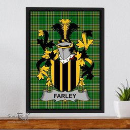 Irish Farley or O'Farley Coat of Arms Family Crest Ireland Framed Canvas Print Irish National Tartan