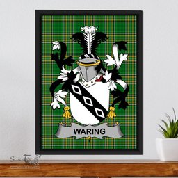 Irish Waring Coat of Arms Family Crest Ireland Framed Canvas Print Irish National Tartan