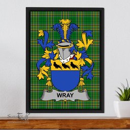 Irish Wray Coat of Arms Family Crest Ireland Framed Canvas Print Irish National Tartan