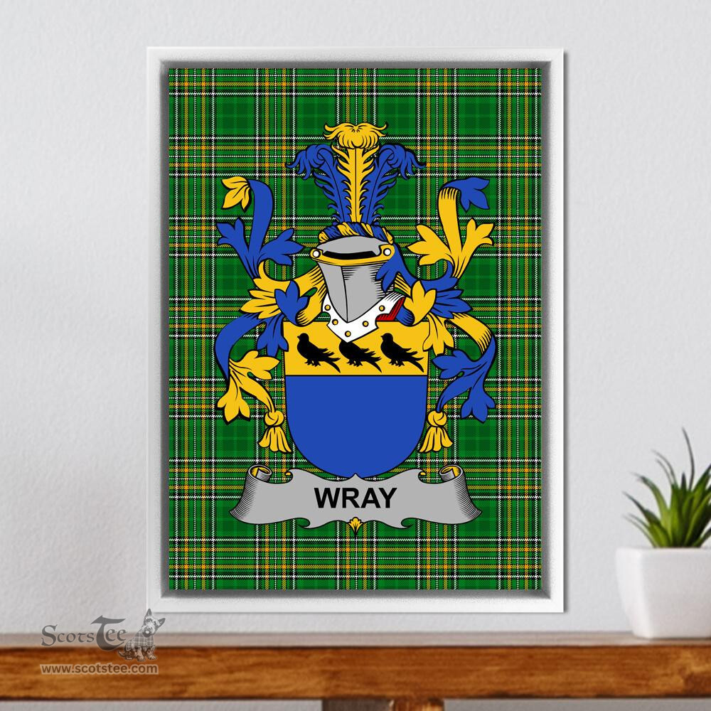 Irish Wray Coat of Arms Family Crest Ireland Framed Canvas Print Irish National Tartan