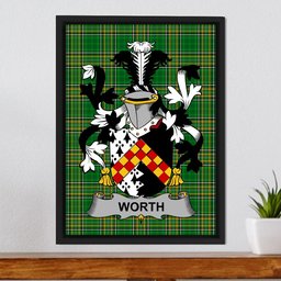 Irish Worthing Coat of Arms Family Crest Ireland Framed Canvas Print Irish National Tartan