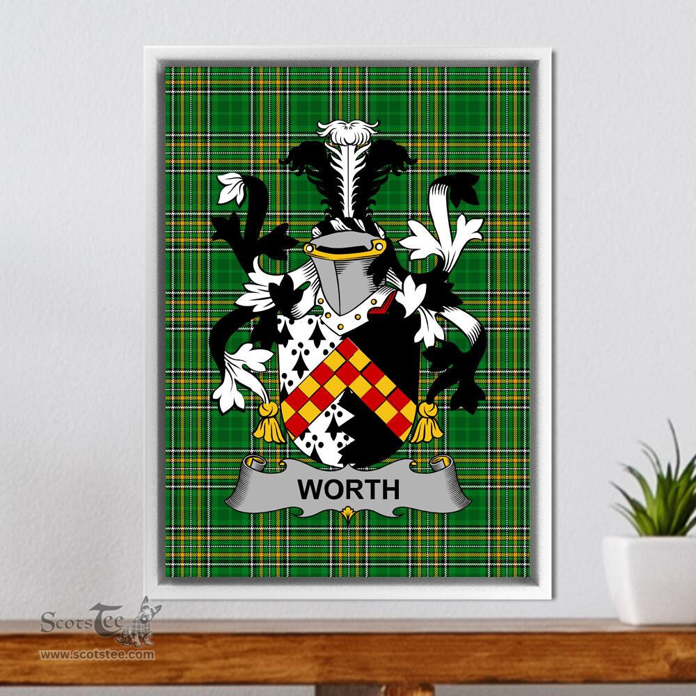 Irish Worthing Coat of Arms Family Crest Ireland Framed Canvas Print Irish National Tartan
