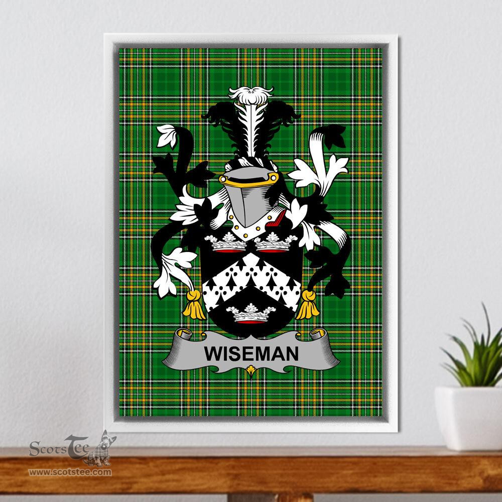 Irish Wiseman Coat of Arms Family Crest Ireland Framed Canvas Print Irish National Tartan