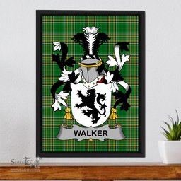 Irish Walker Coat of Arms Family Crest Ireland Framed Canvas Print Irish National Tartan