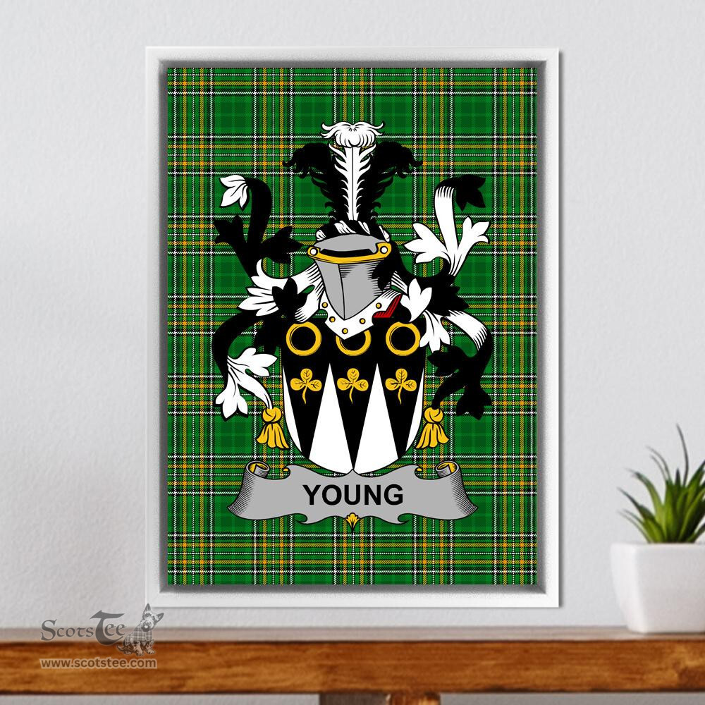 Irish Young Coat of Arms Family Crest Ireland Framed Canvas Print Irish National Tartan
