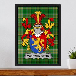Irish Wormington Coat of Arms Family Crest Ireland Framed Canvas Print Irish National Tartan