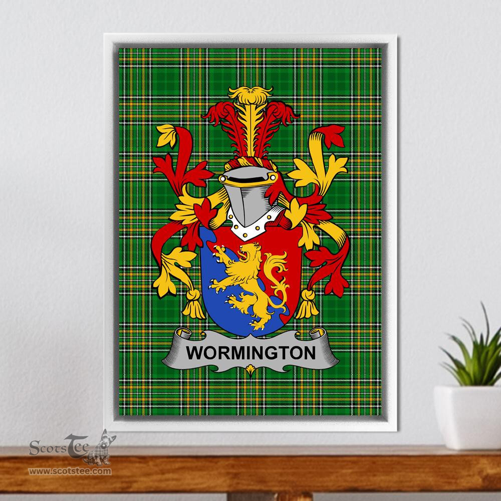 Irish Wormington Coat of Arms Family Crest Ireland Framed Canvas Print Irish National Tartan