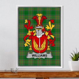 Irish Williams Coat of Arms Family Crest Ireland Framed Canvas Print Irish National Tartan