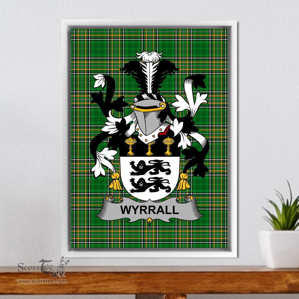 Irish Wyrrall Coat of Arms Family Crest Ireland Framed Canvas Print Irish National Tartan