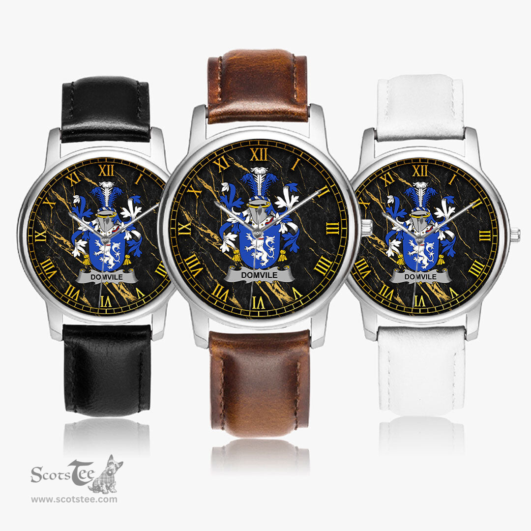 Irish Domvile Irish Coat of Arms Irish Watch Leather Strap Classic Quartz Watch