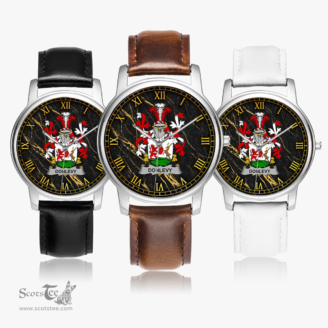 Irish Donlevy or O Donlevy Irish Coat of Arms Irish Watch Leather Strap Classic Quartz Watch