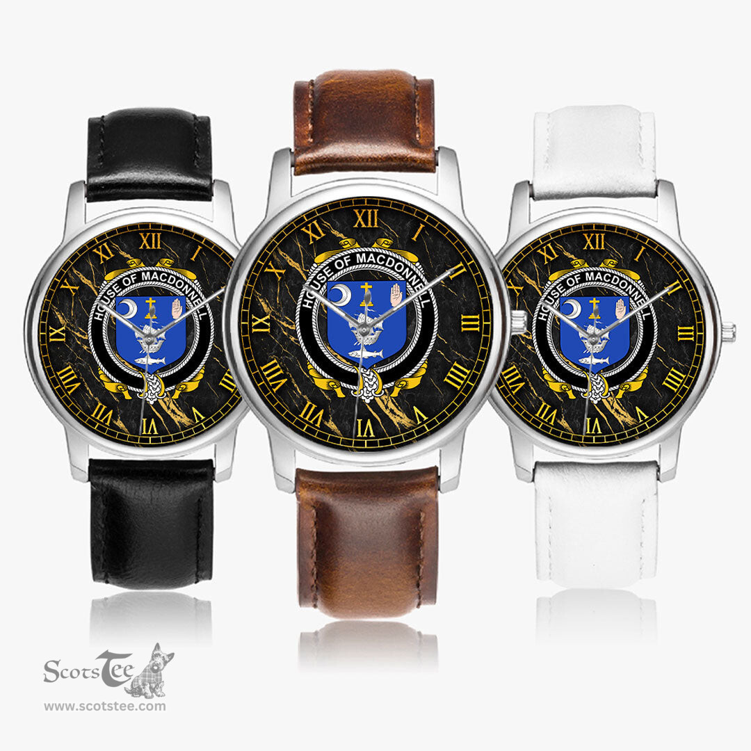 Irish House of MACDONNELL Clare and Connacht Irish Coat of Arms Irish Watch Leather Strap Classic Quartz Watch