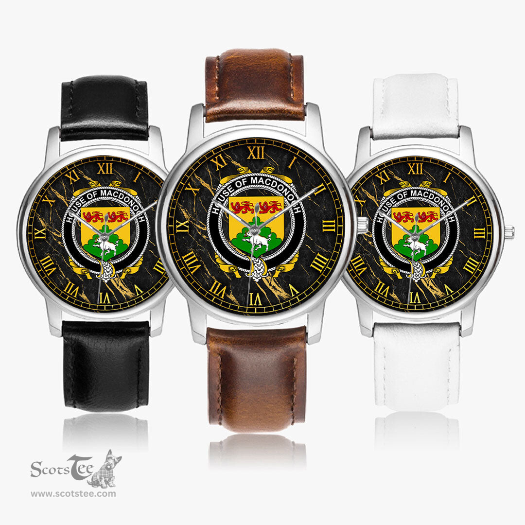 Irish House of MACDONOGH Connacht Irish Coat of Arms Irish Watch Leather Strap Classic Quartz Watch