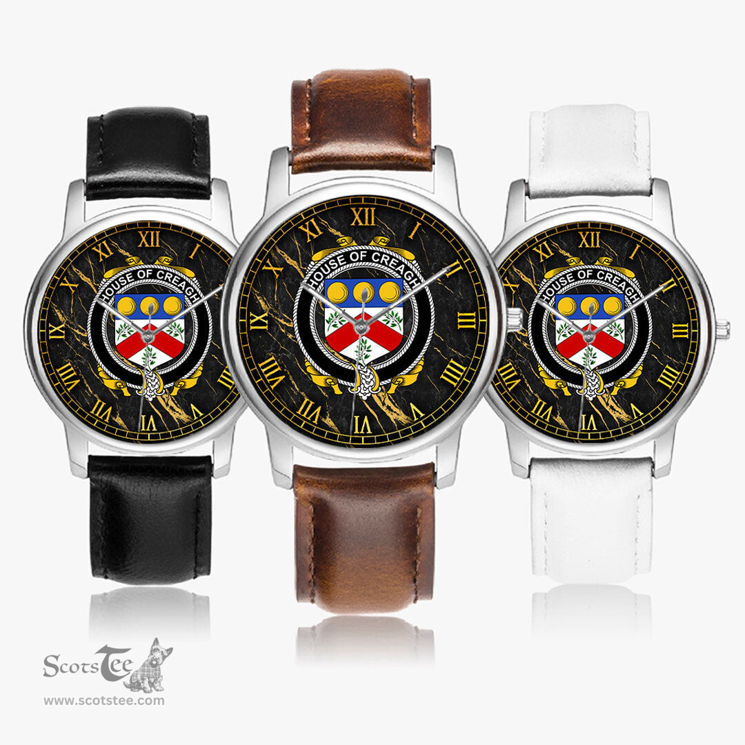 Irish House of CREAGH Irish Coat of Arms Irish Watch Leather Strap Classic Quartz Watch
