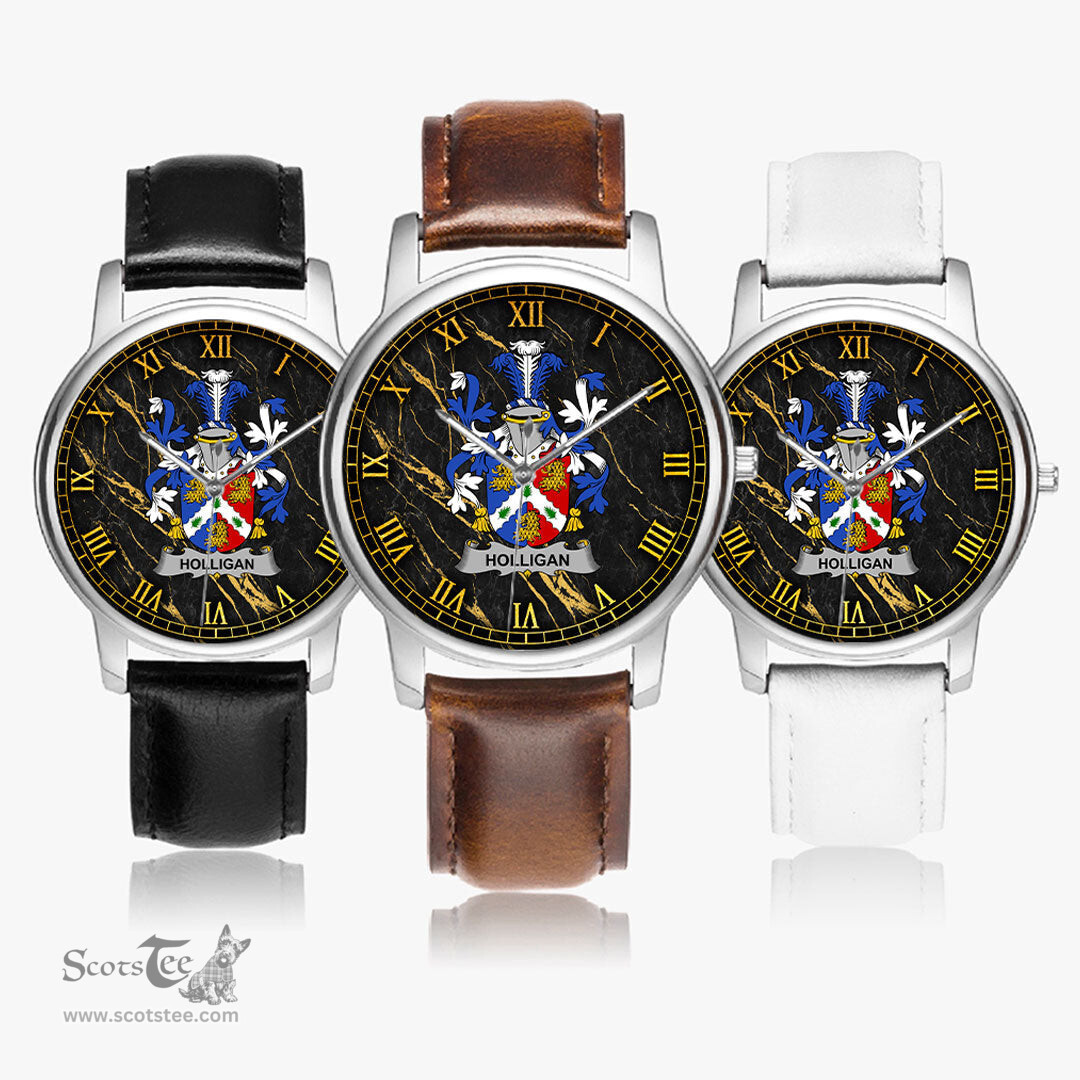 Irish Holligan or O Halligan Irish Coat of Arms Irish Watch Leather Strap Classic Quartz Watch