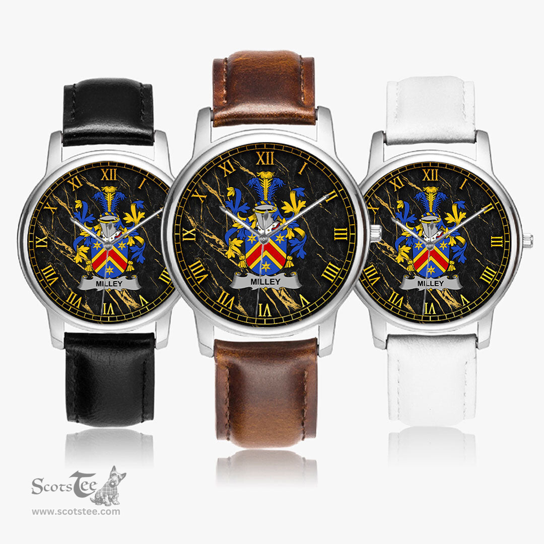 Irish Milley or O Millea Irish Coat of Arms Irish Watch Leather Strap Classic Quartz Watch