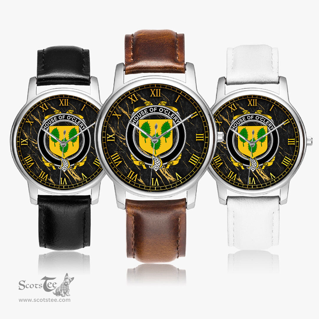 Irish House of O CLERY Irish Coat of Arms Irish Watch Leather Strap Classic Quartz Watch