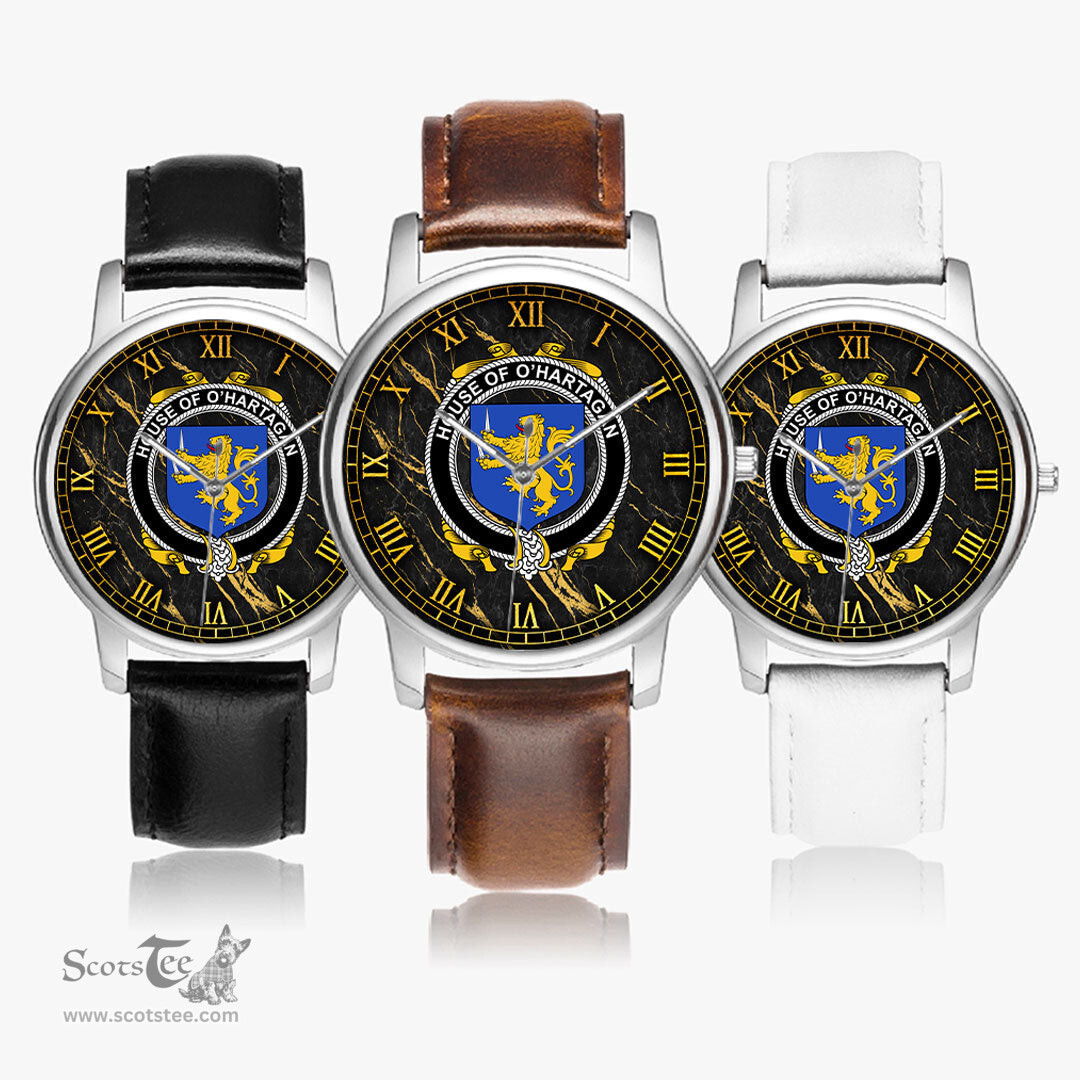 Irish House of O HARTAGAN Irish Coat of Arms Irish Watch Leather Strap Classic Quartz Watch