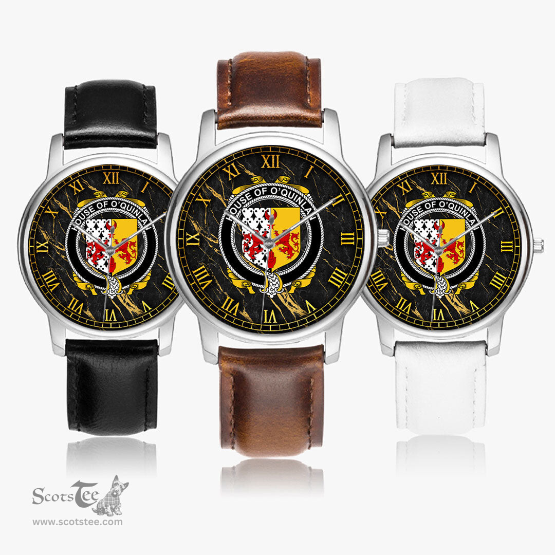Irish House of O QUINLAN Irish Coat of Arms Irish Watch Leather Strap Classic Quartz Watch