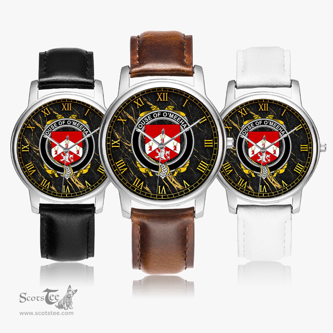 Irish House of O MEEHAN Irish Coat of Arms Irish Watch Leather Strap Classic Quartz Watch