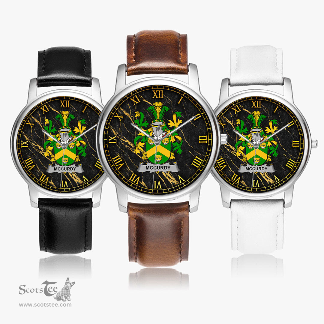 Irish McCurdy or Curdy Irish Coat of Arms Irish Watch Leather Strap Classic Quartz Watch