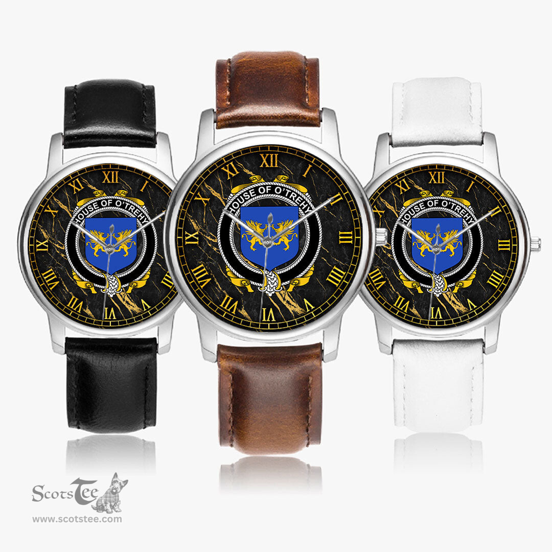 Irish House of O TREHY Troy Irish Coat of Arms Irish Watch Leather Strap Classic Quartz Watch
