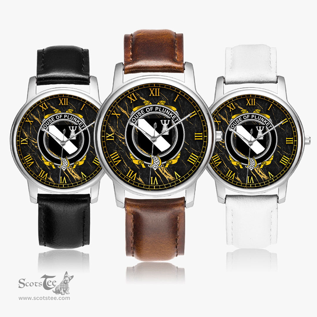 Irish House of PLUNKETT Irish Coat of Arms Irish Watch Leather Strap Classic Quartz Watch