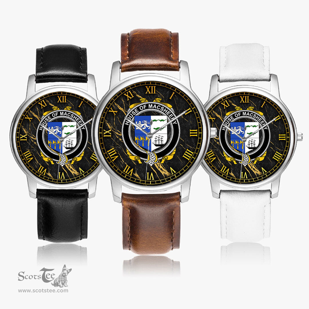 Irish House of MACSHEEHY Irish Coat of Arms Irish Watch Leather Strap Classic Quartz Watch
