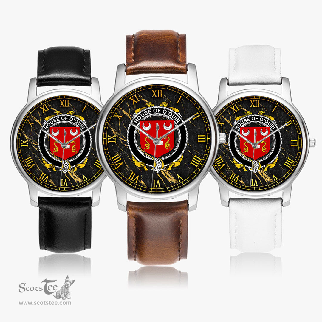 Irish House of O QUIN Thomond Irish Coat of Arms Irish Watch Leather Strap Classic Quartz Watch