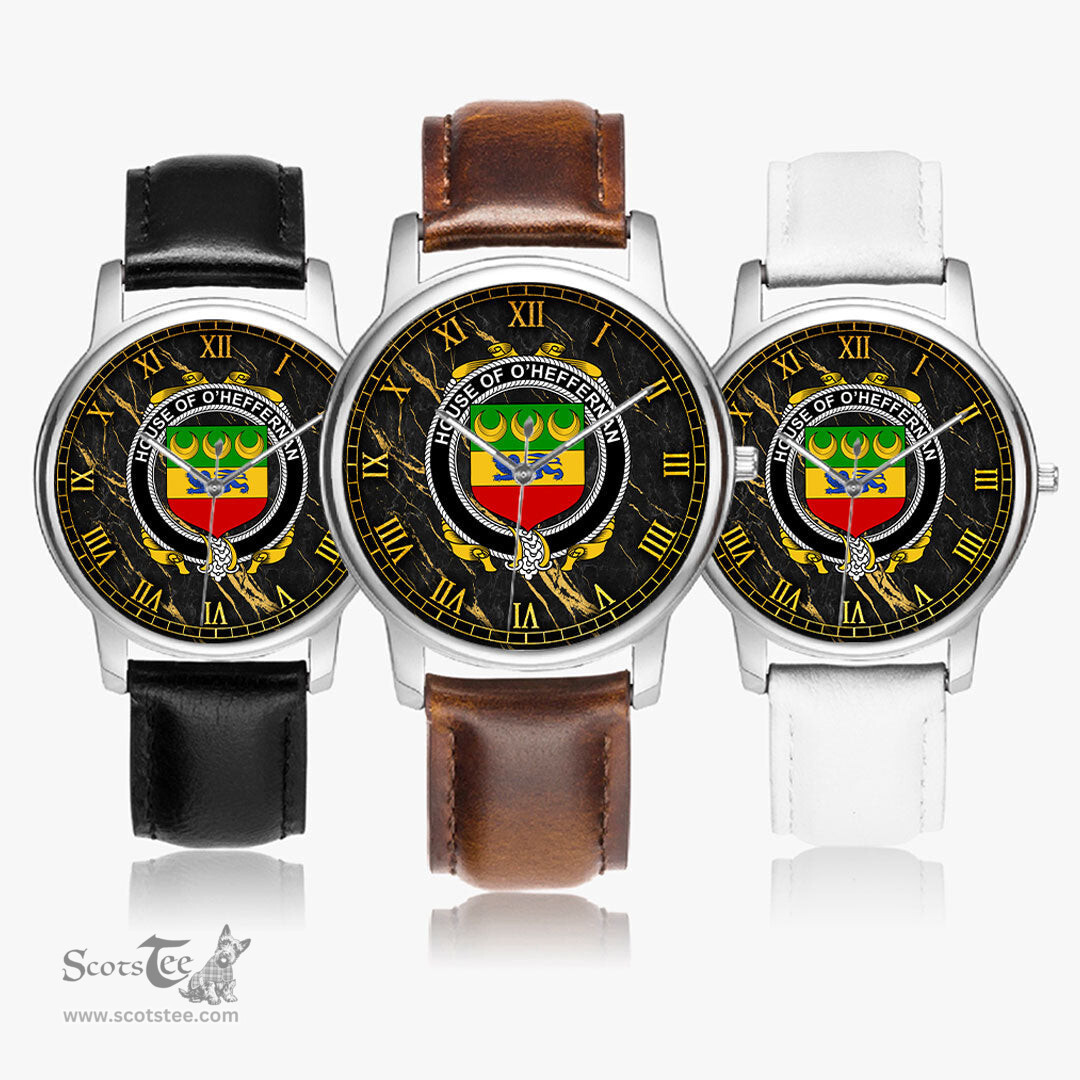 Irish House of O HEFFERNAN Irish Coat of Arms Irish Watch Leather Strap Classic Quartz Watch
