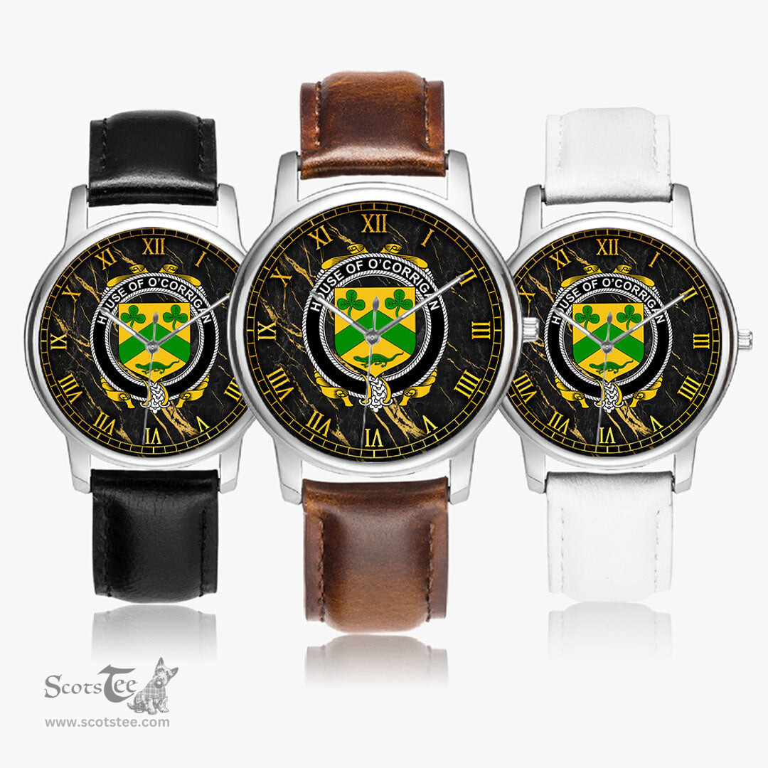 Irish House of O CORRIGAN Irish Coat of Arms Irish Watch Leather Strap Classic Quartz Watch