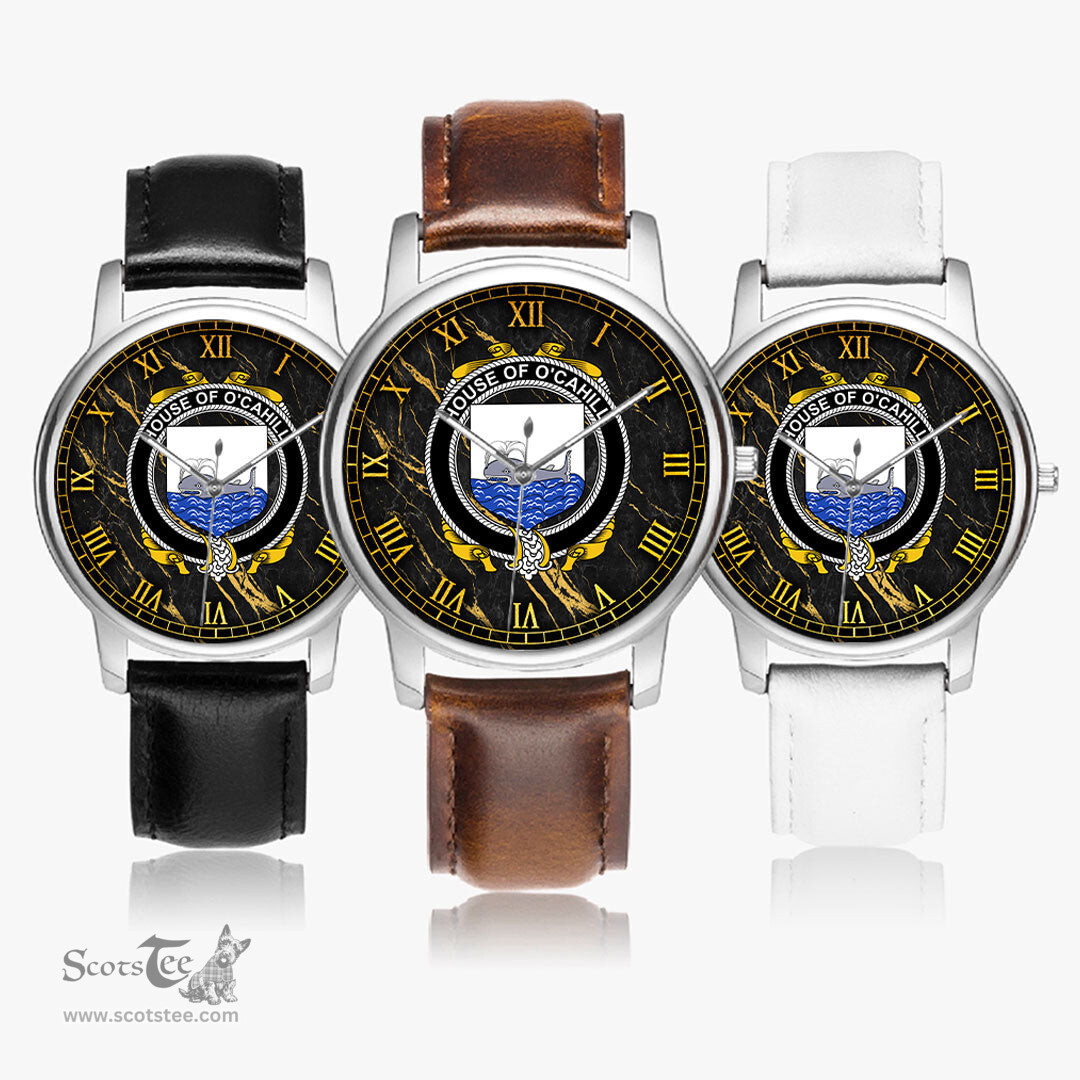 Irish House of O CAHILL Irish Coat of Arms Irish Watch Leather Strap Classic Quartz Watch