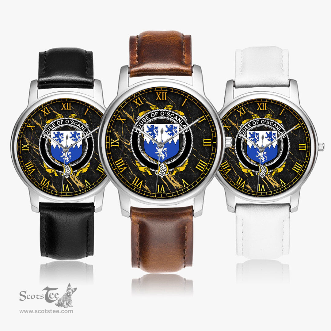 Irish House of O SCANLAN Munster Irish Coat of Arms Irish Watch Leather Strap Classic Quartz Watch