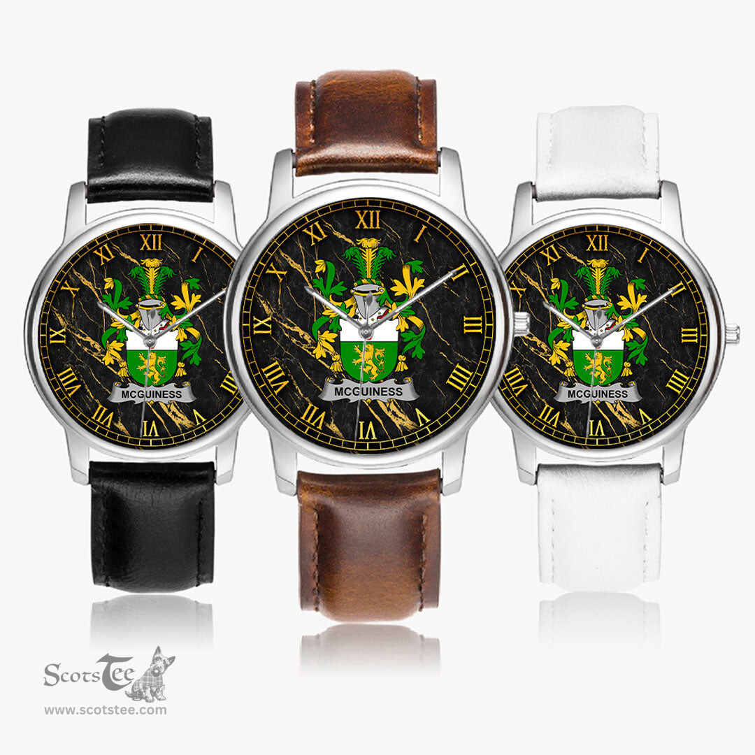 Irish McGuiness or McGenis Irish Coat of Arms Irish Watch Leather Strap Classic Quartz Watch
