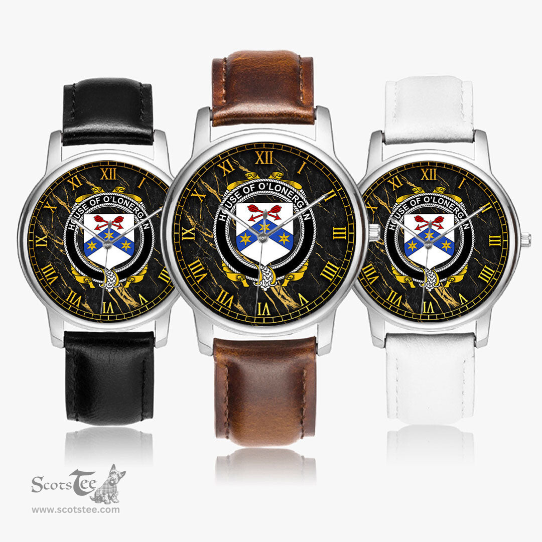 Irish House of O LONERGAN Irish Coat of Arms Irish Watch Leather Strap Classic Quartz Watch